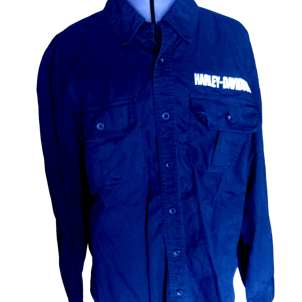 Genuine Motorclothes Harley Davidson black long sleeve button down shirt, L